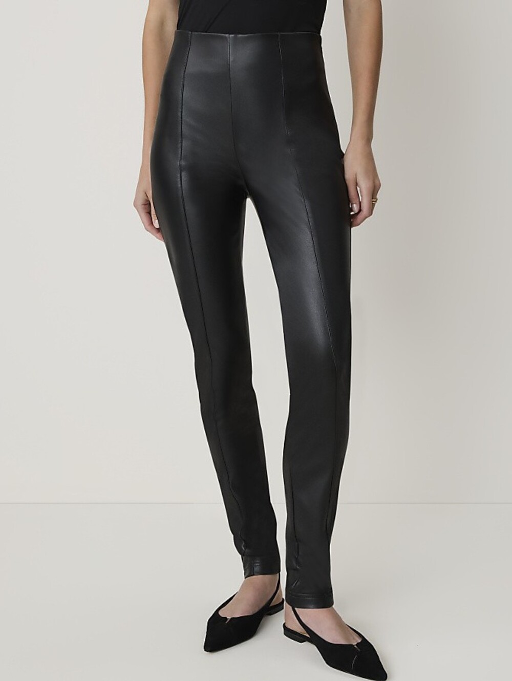 Ann Taylor High-Waist Black Faux Leather Leggings Large New With Tags WP58